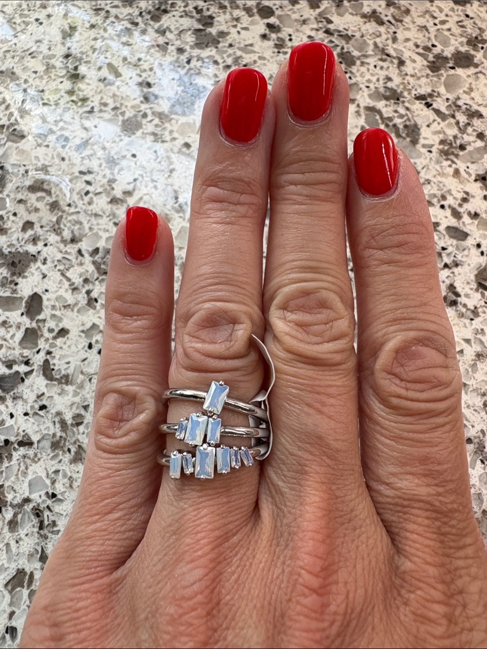Sterling Silver Multi-Row Crystal Stack Ring - Red Accent